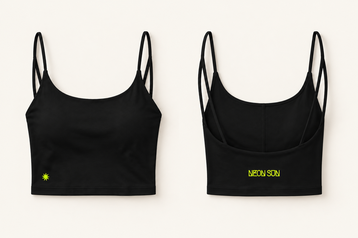 NEON SUN Hours Bra front-and-back flat lay