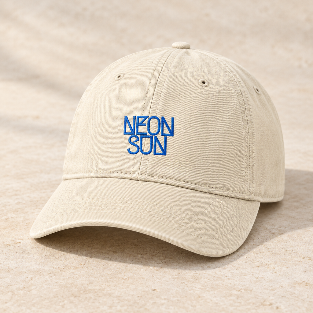 Ivory NEON SUN embroidered cap product mockup